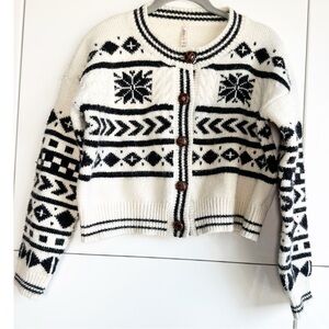 Raga Fair Aisle Sweater Juneau Cardigan Snowflake Small Black Cream Apres Ski